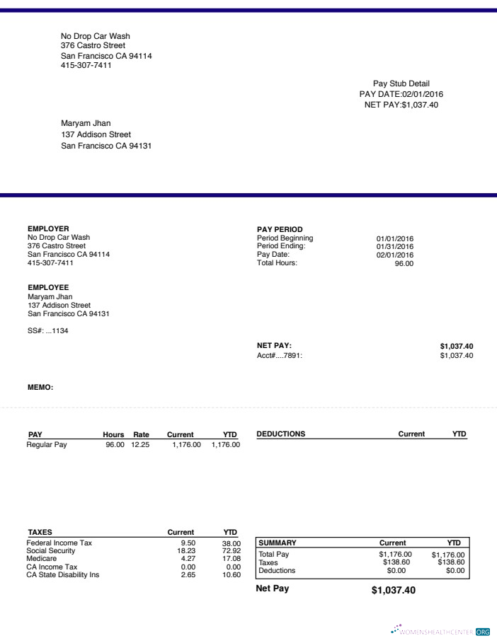 Download Car Wash Paystub Word and PDF template Photoshop template